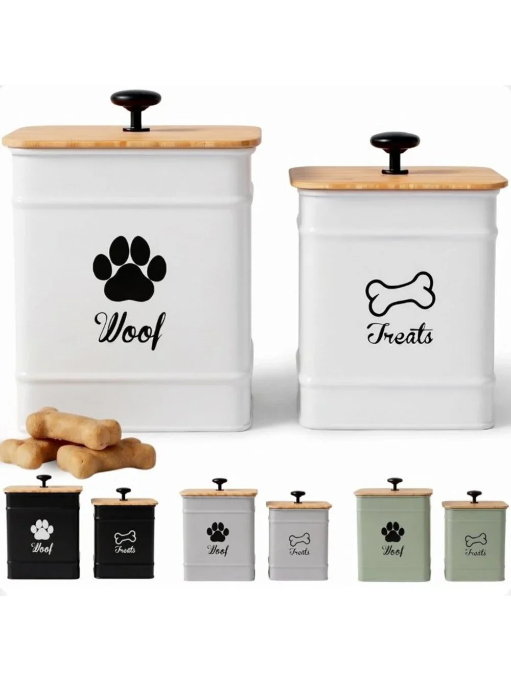 Airtight Dog Treat Container Set of 2 - Durable Metal, Easy Open, Fits 20 Cups